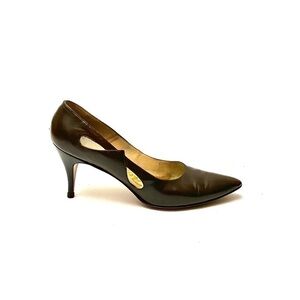 Vintage 60s brown leather cutout pointed toe pumps